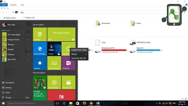 Remove tiles from Start Menu