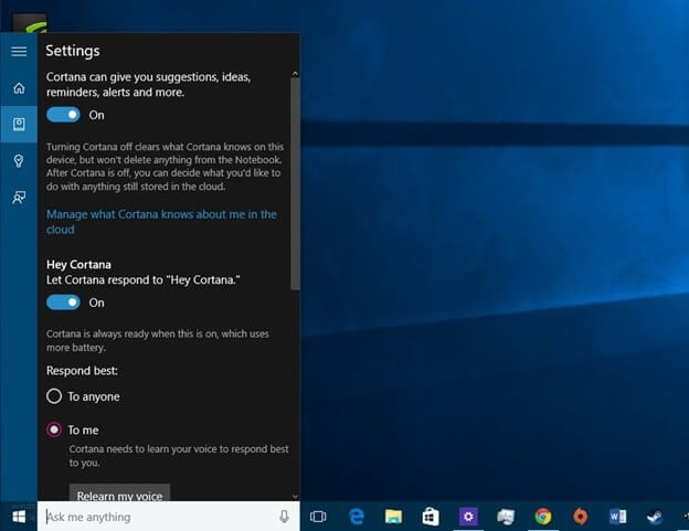 Turn on Cortana