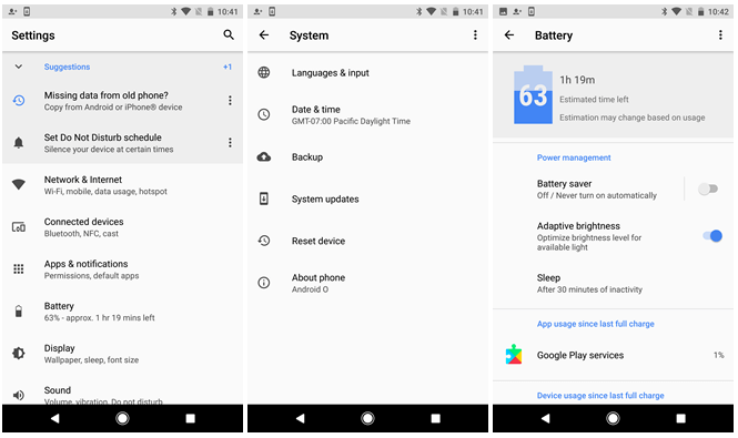 Settings App in Android O DP1