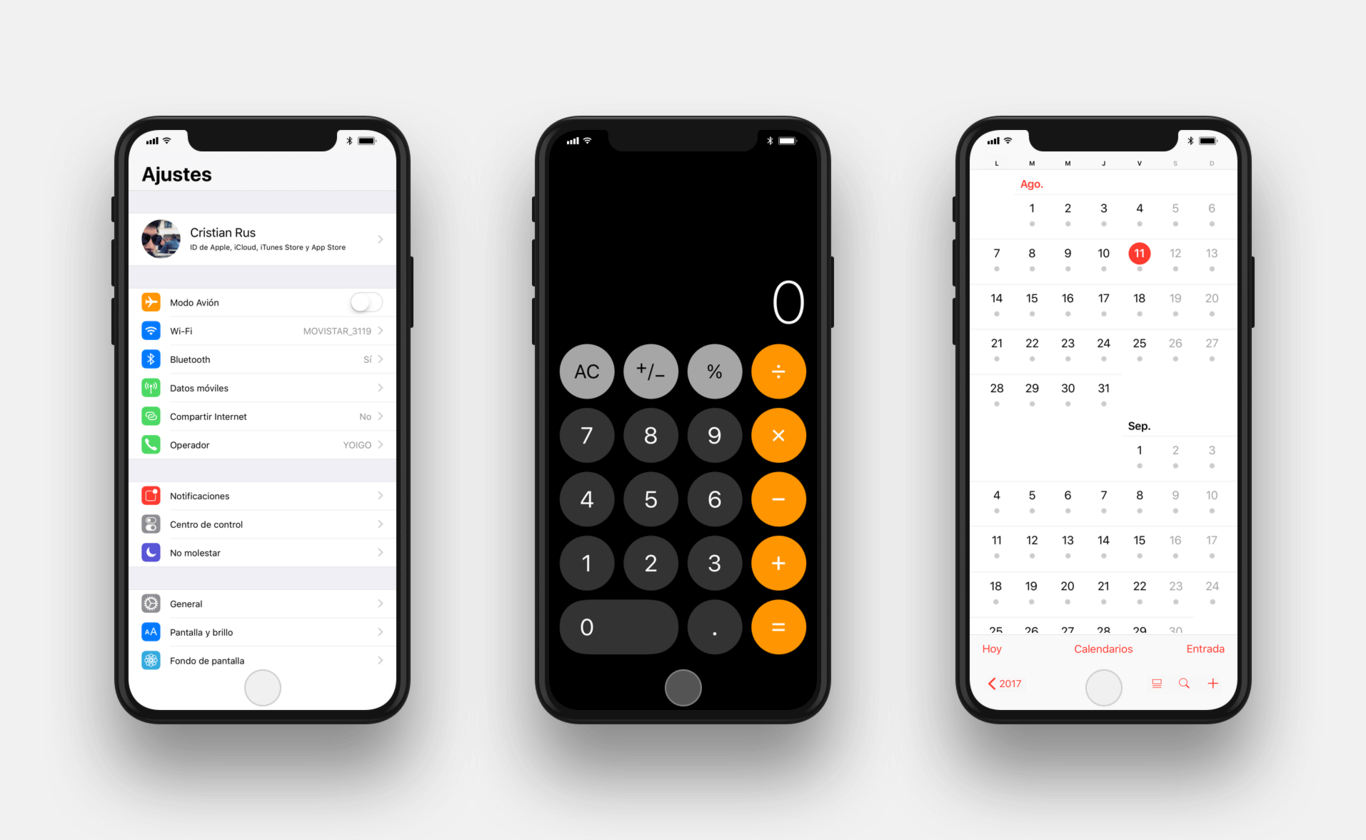 Settings, Calculator and Calendar mock up iPhone 8