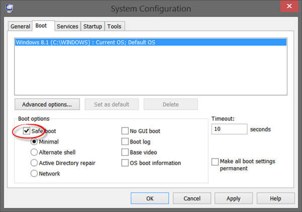 Boot Safe Mode in Windows 8.1 Laptop PC