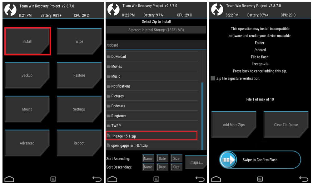 instalar rom zip android