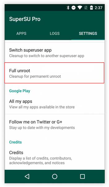 Using SuperSU to unroot any Android device