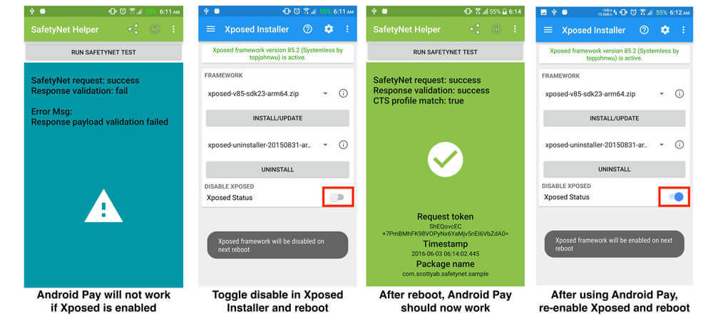 Android Pay not working after installing Xposed Framework
