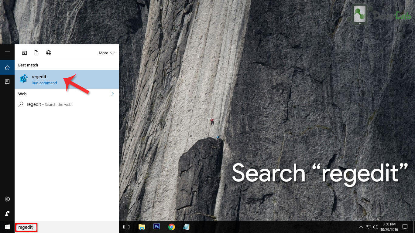 Search Regedit in Windows Search bar