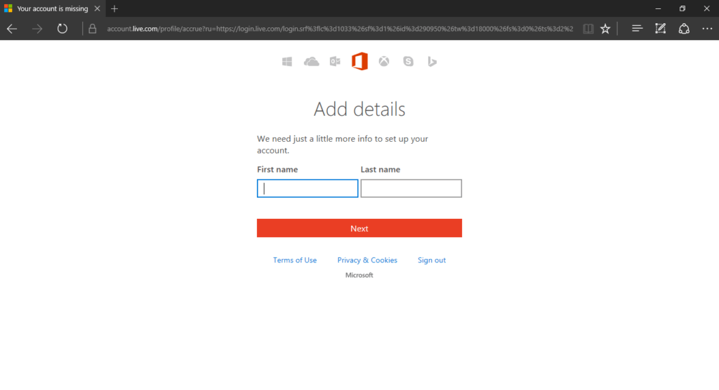 Add details to receive free Microsoft Office Genuine Account