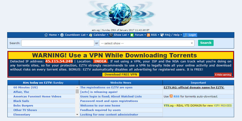 Biggest torrents. Eztv.