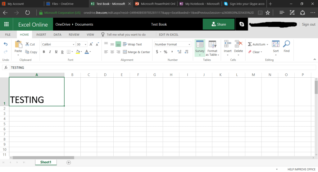 Microsoft Excel Online