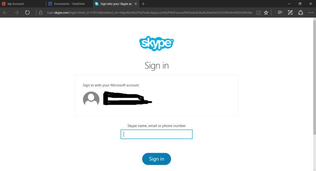 Microsoft Skype Online Sign in