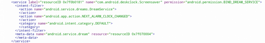 Android Manifest file from Google Clock