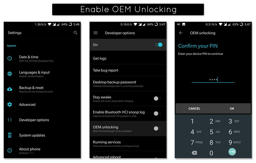 How to Enable OEM Unlocking in OnePlus 5 (Cheeseburger)