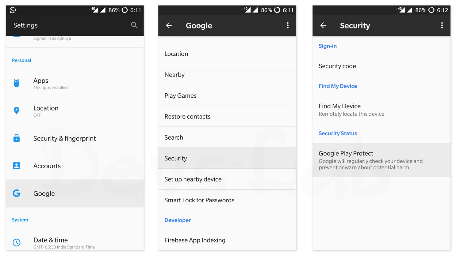 How to find Google Play Protect settings in Android