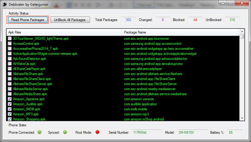 Android Debloater Read all phone App packages