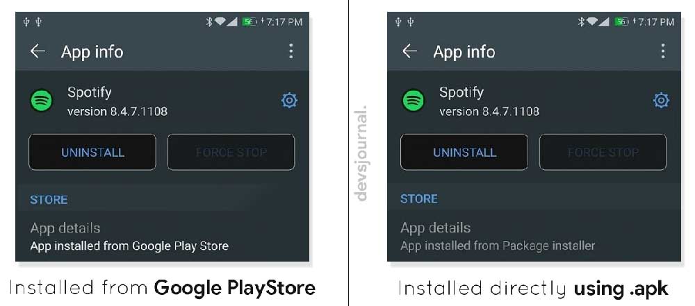 Android App installation Source from Playstore or Package installer