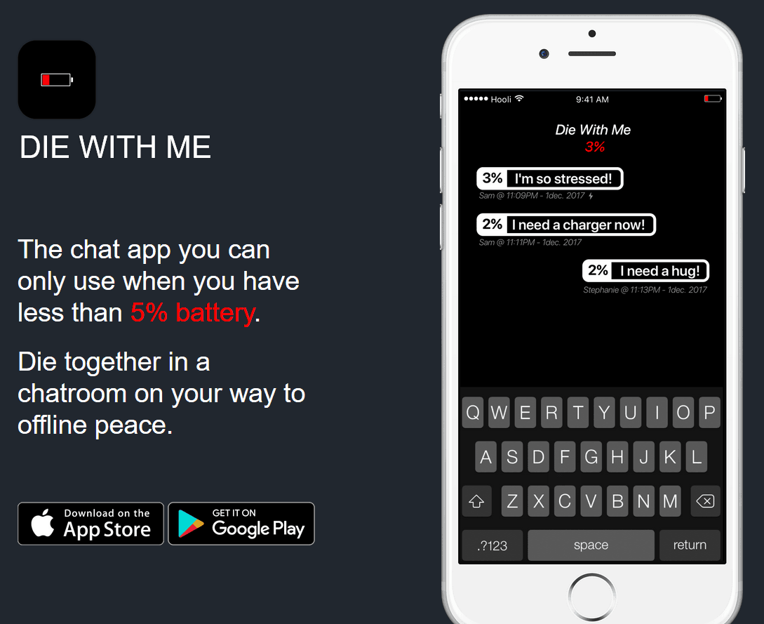 Die with me: You can't use this app unless your battery is less than 5%