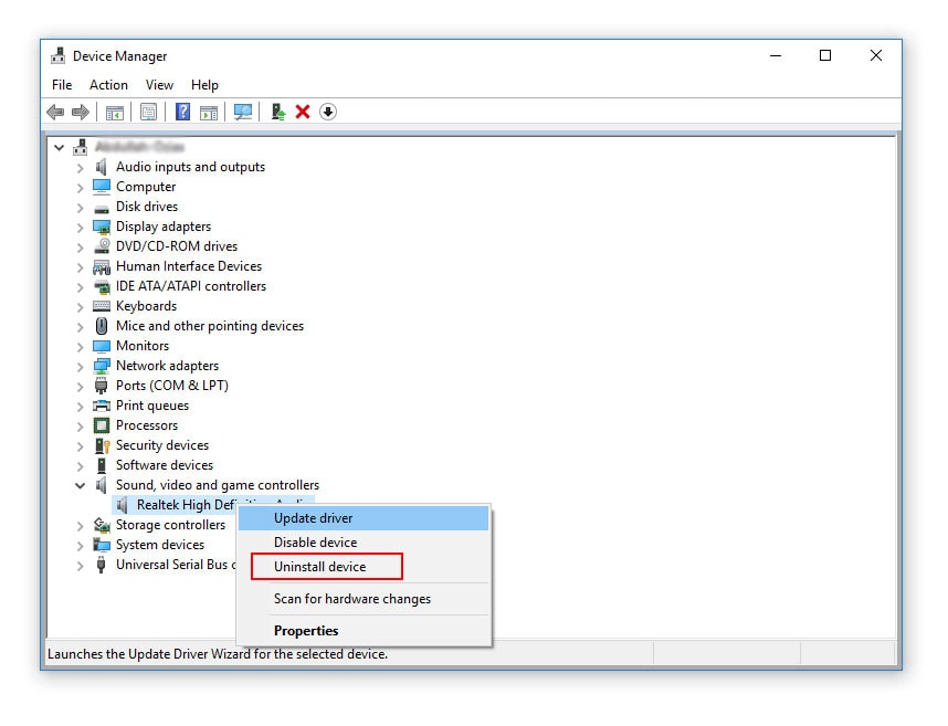 how to uninstall sound driver and reinstall windows 10