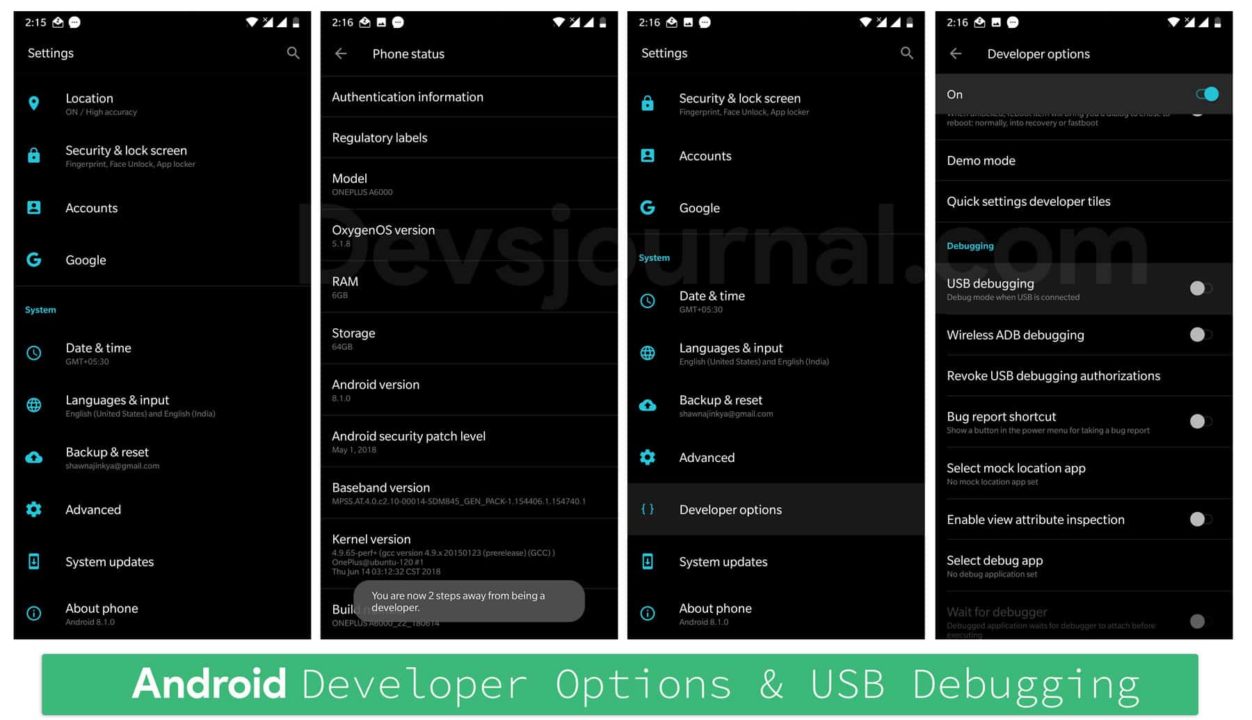 Android Enable USB Debugging and Developer Options 