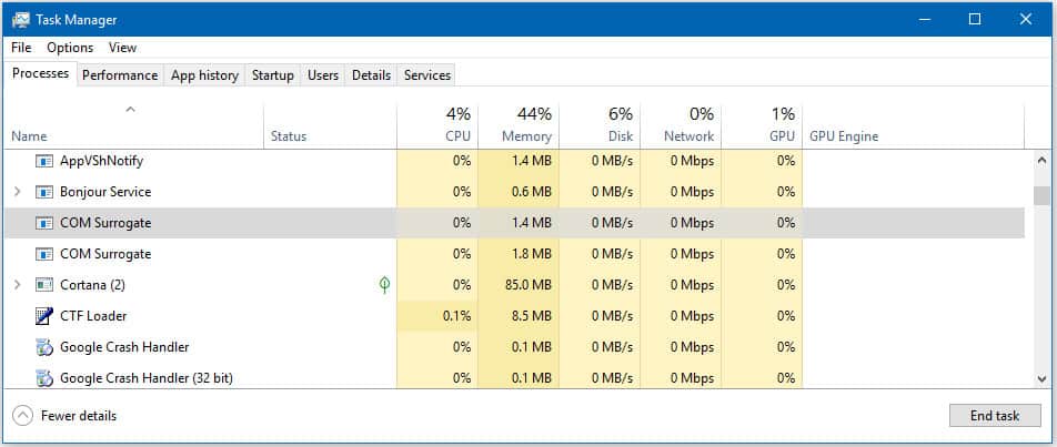 COM SURROGATE in Windows dllhost