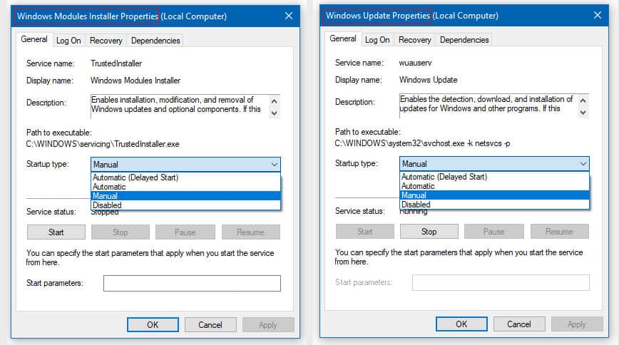 Change Windows Modules Installer Worker to Manual Startup