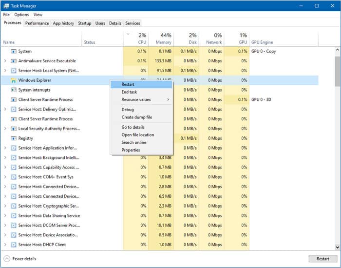 Fix Windows 10 Start menu by restarting Windows Explorer