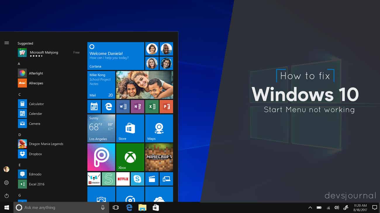 fix windows start menu