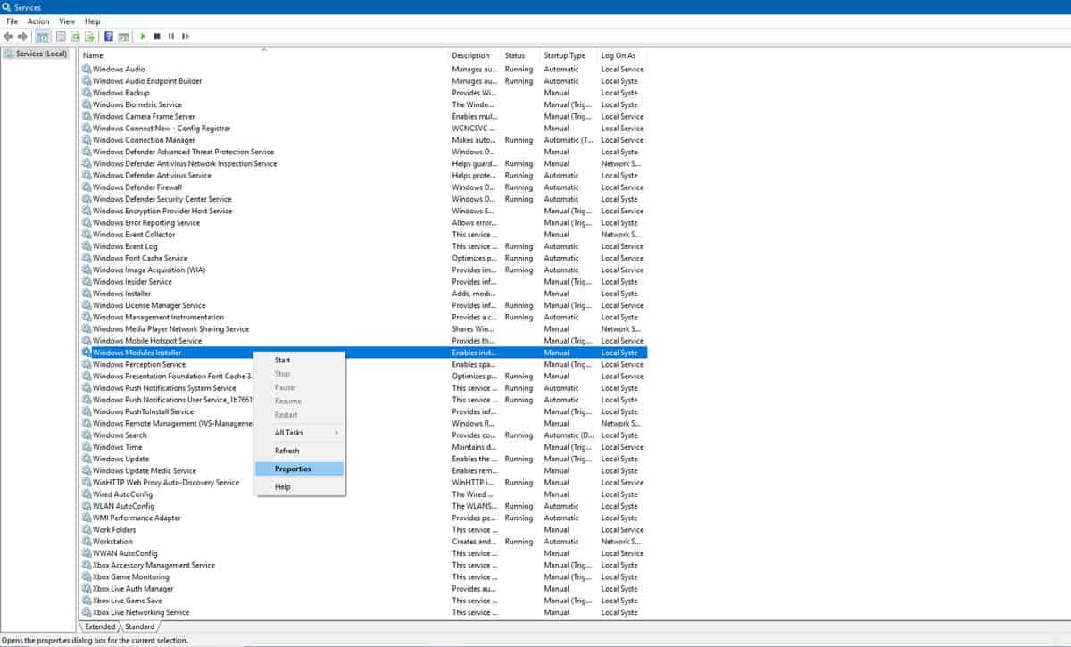 Windows Services.msc Windows Modules Installer and Windows Update Manual