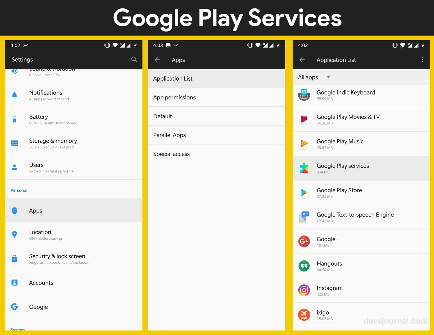 Find Google Play Store and Play Services in Android Settings