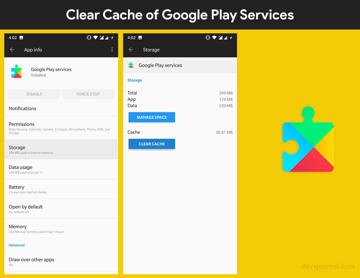 How to clear Cache of Google Play Services