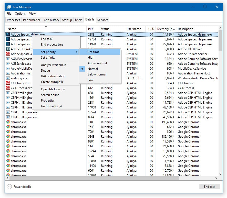 Increase CPU priority in Task Manager of Apps 