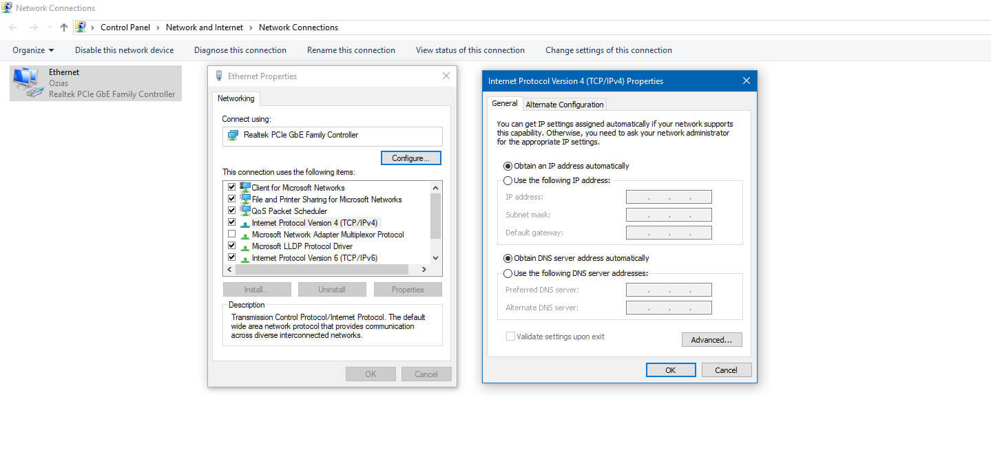 Obtain DNS server address automatically” Setting for Windows Proxy