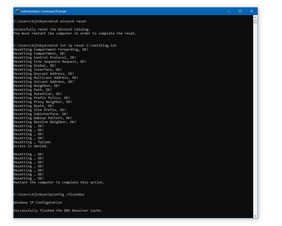 Reset Network Settings & Flushing DNS Windows automatically detect network proxy settings