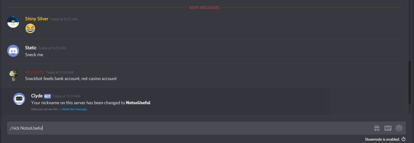 Discord Command to change nickname on server