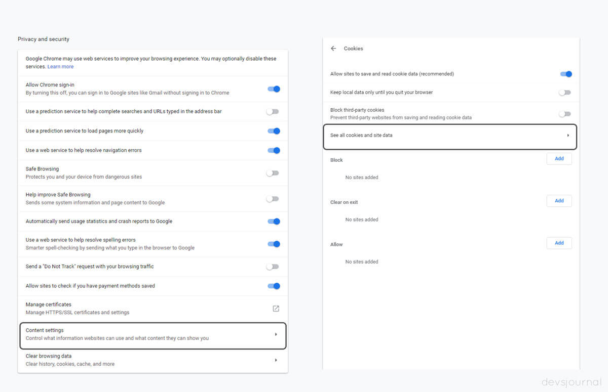 Clear Google Chrome Cache and cookies for each site