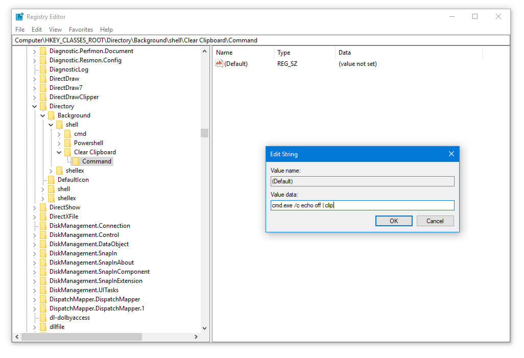 Create Clipboard Option in Context Menu in Windows 10