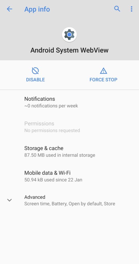 How to disable or remove Android System Webview