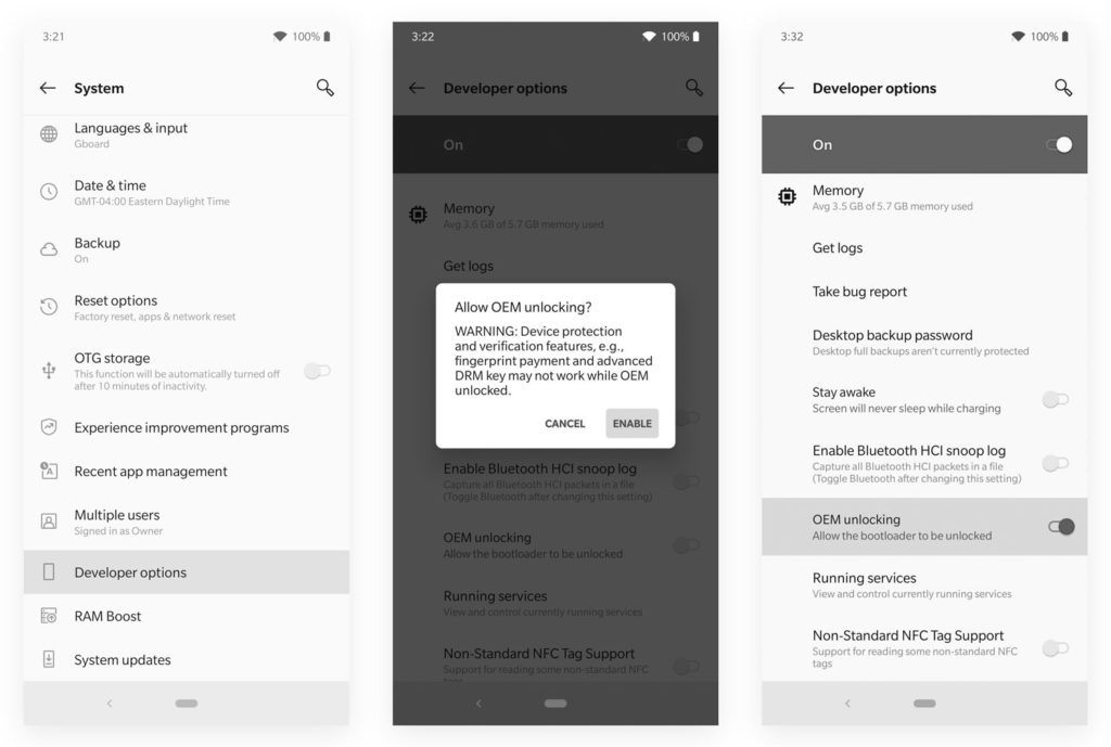 Enable OEM Unlocking in Oneplus 7 and 7 Pro