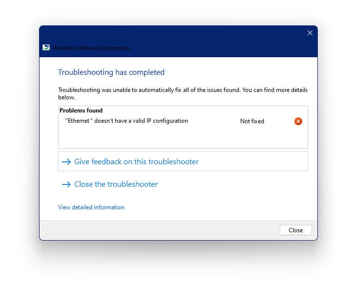 ethernet doesn’t have a valid IP configuration in Windows 11