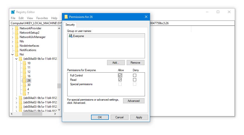 ethernet doesn't have a valid ip configuration registry adjustment