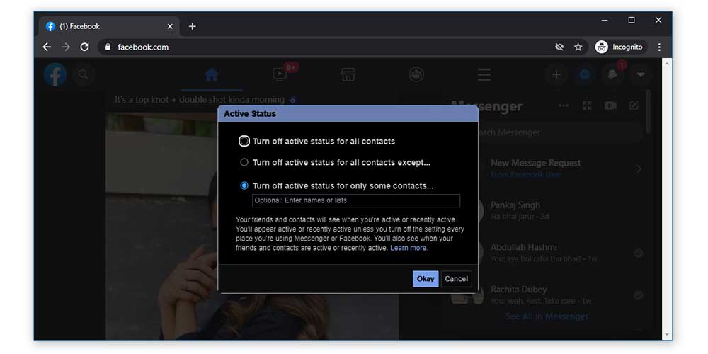 Turn off Active Status on Facebook