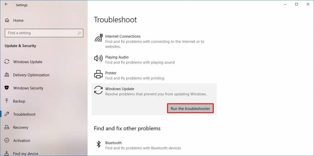 Run Windows Update Troubleshooter