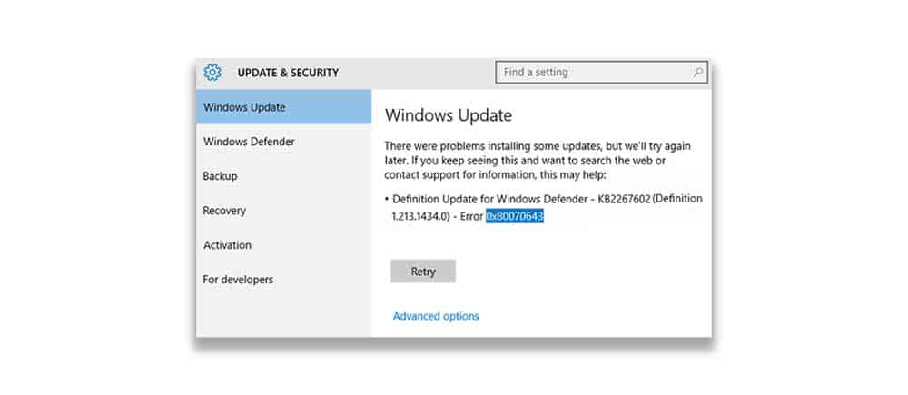 Windows update Error 0x80070643