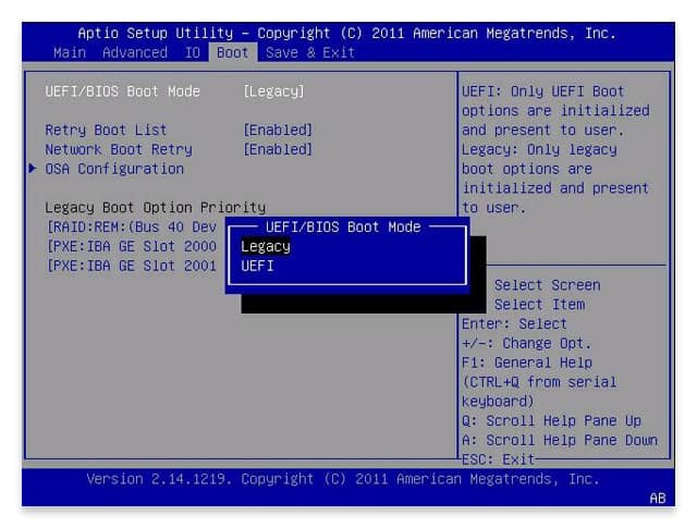 UEFI BIOS Boot mode