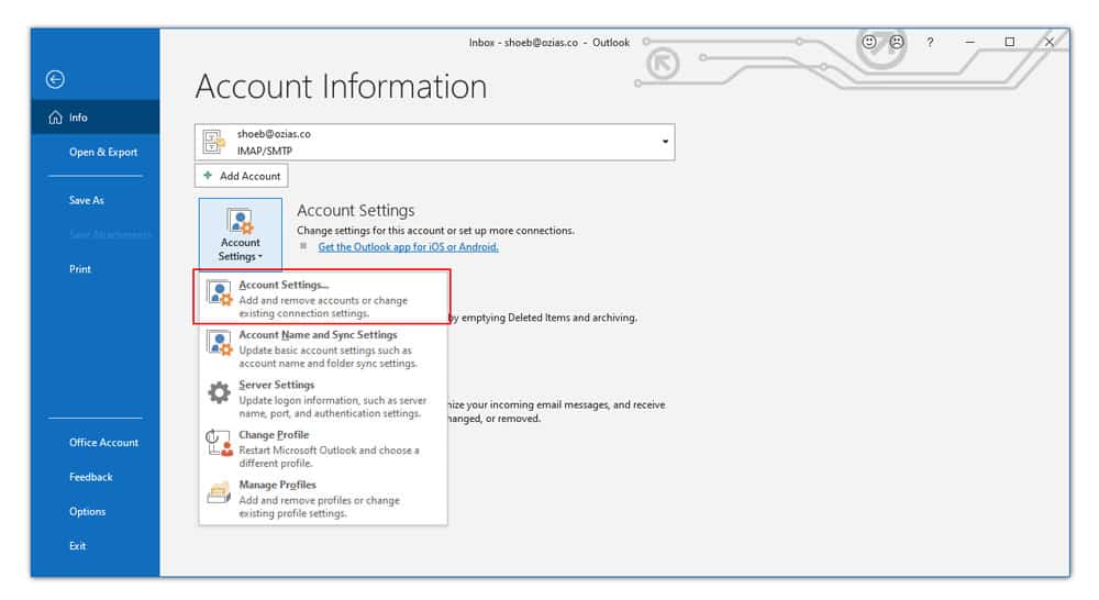 Account Settings in Outlook