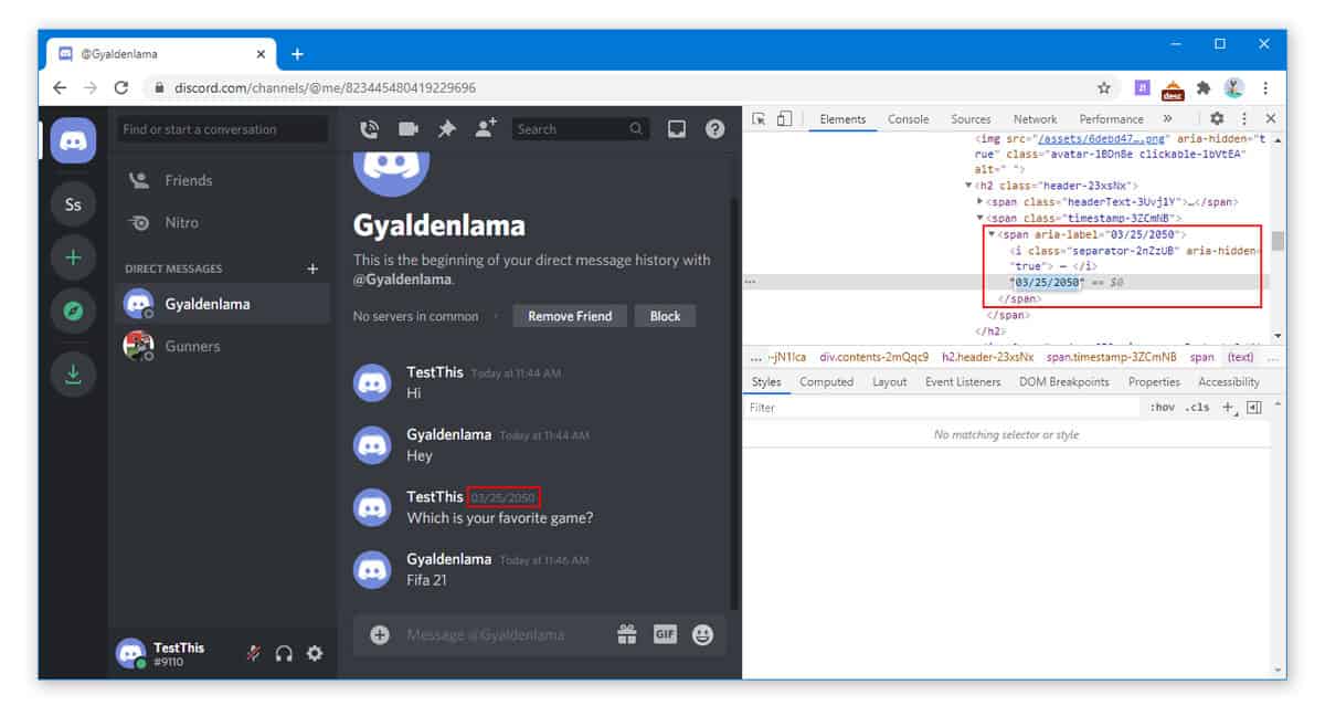 Change Date And Time in Discord using Inspect Element