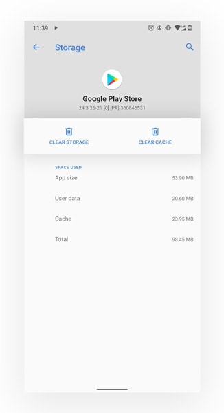 Clear Cache and Data of Play Store