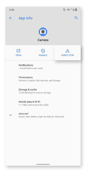 Force Stop Camera App