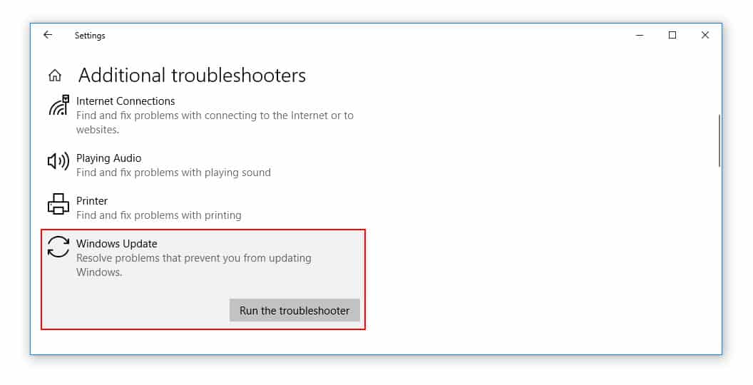 Run Windows Update Troubleshooter