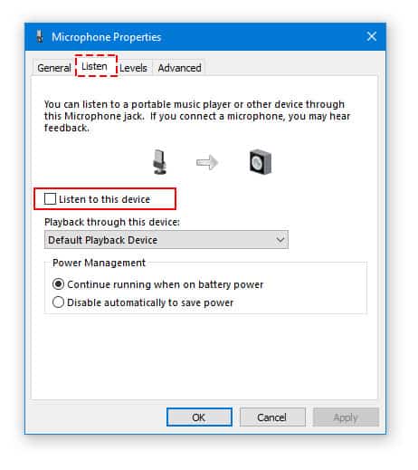 Uncheck Listen To This Device