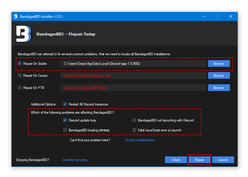 Repair BandagedBD File To Fix BetterDiscord Not Working