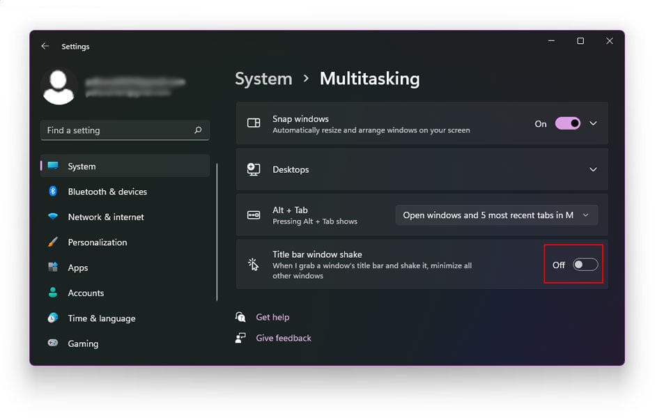 Disable Title Bar Window Shake in Windows 11